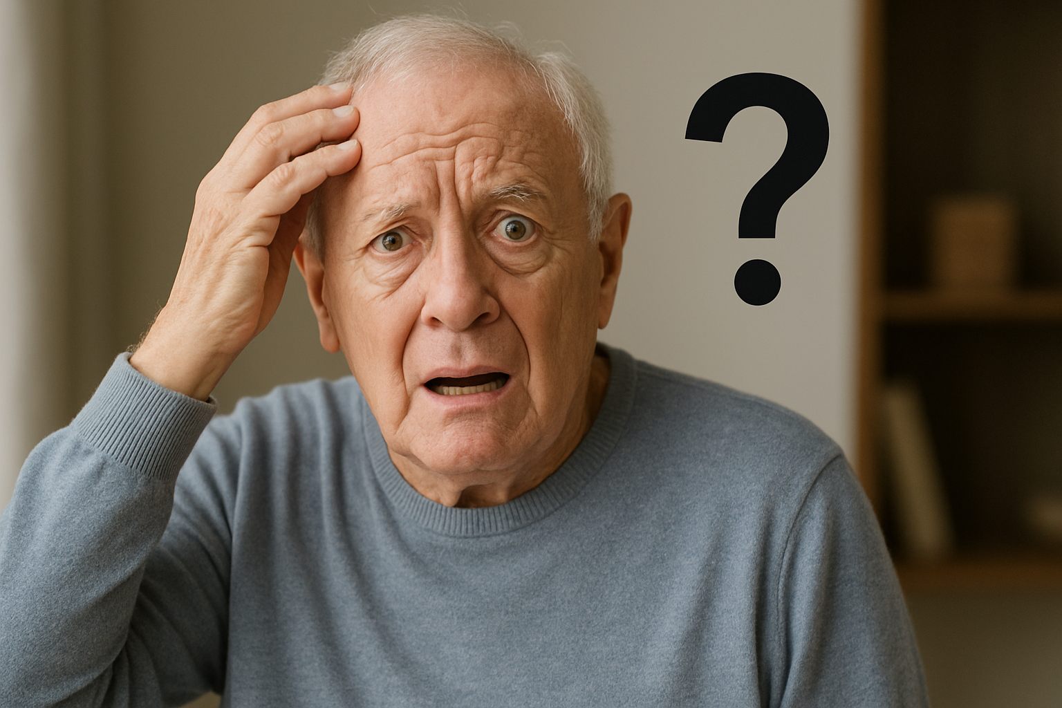 생각이 안나서 놀라는 노인