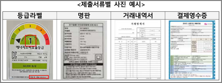 으뜸효율가전 제출서류 캡쳐본
