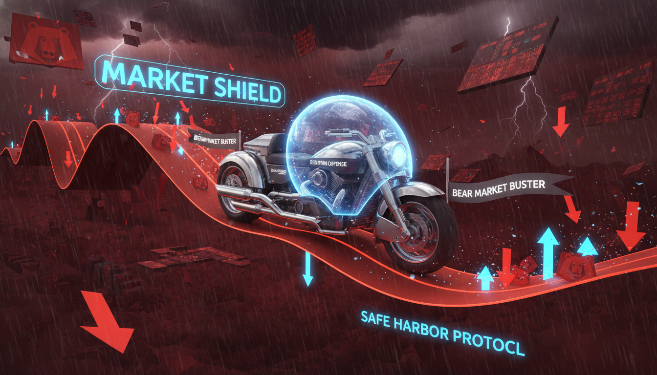 주식 시장 하락장을 안전하게 통과하는 사이드카의 모습을 형상화한 3D 일러스트레이션