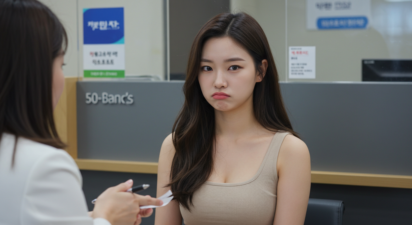 찌푸린 표정의 여성