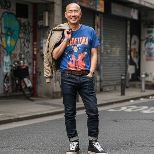 스트릿 브랜드를 입은 중년