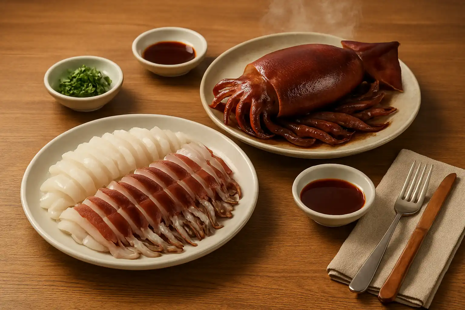 신선하게 손질된 오징어회 한 접시 가상이미지