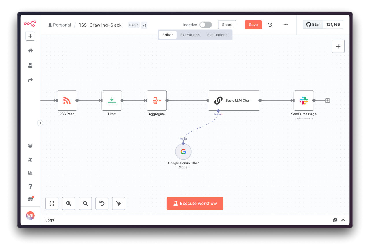 n8n에서 Gemini API 를 사용한 모습