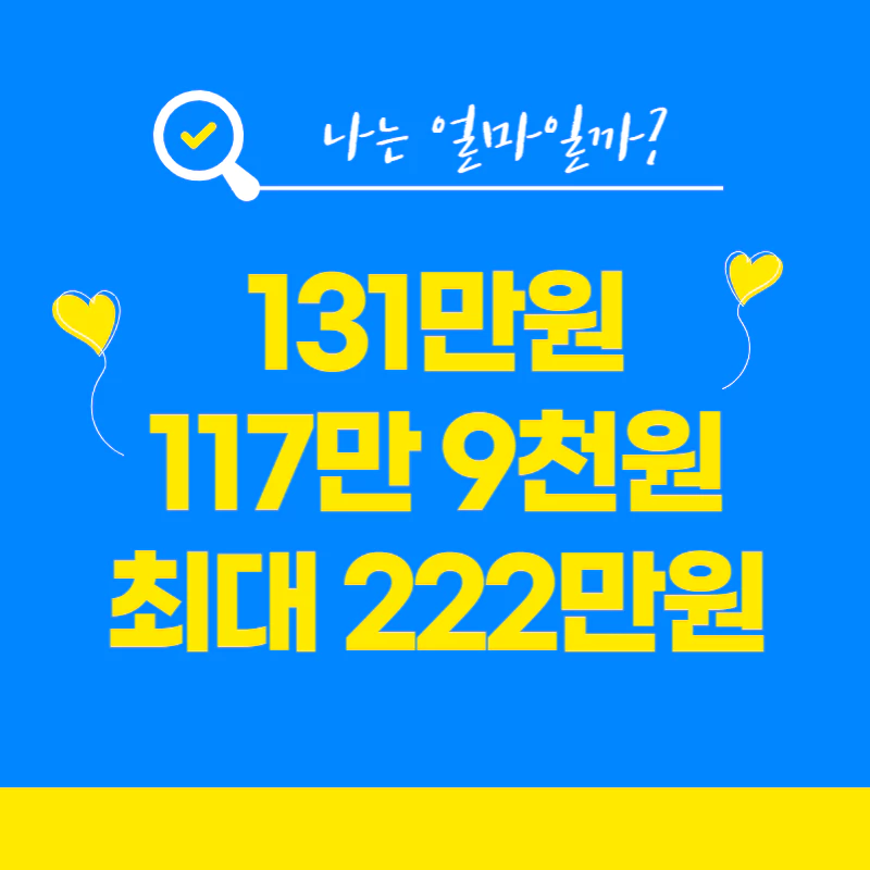 파란배경에 노란 글씨로 보청기 정부 지원금의 액수가 적혀있다.