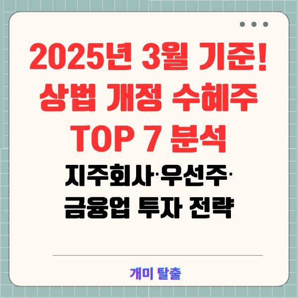 🚀 2025년 3월 기준! 상법 개정 수혜주 TOP 7 분석 &ndash; 지주회사&middot;우선주&middot;금융업 투자 전략