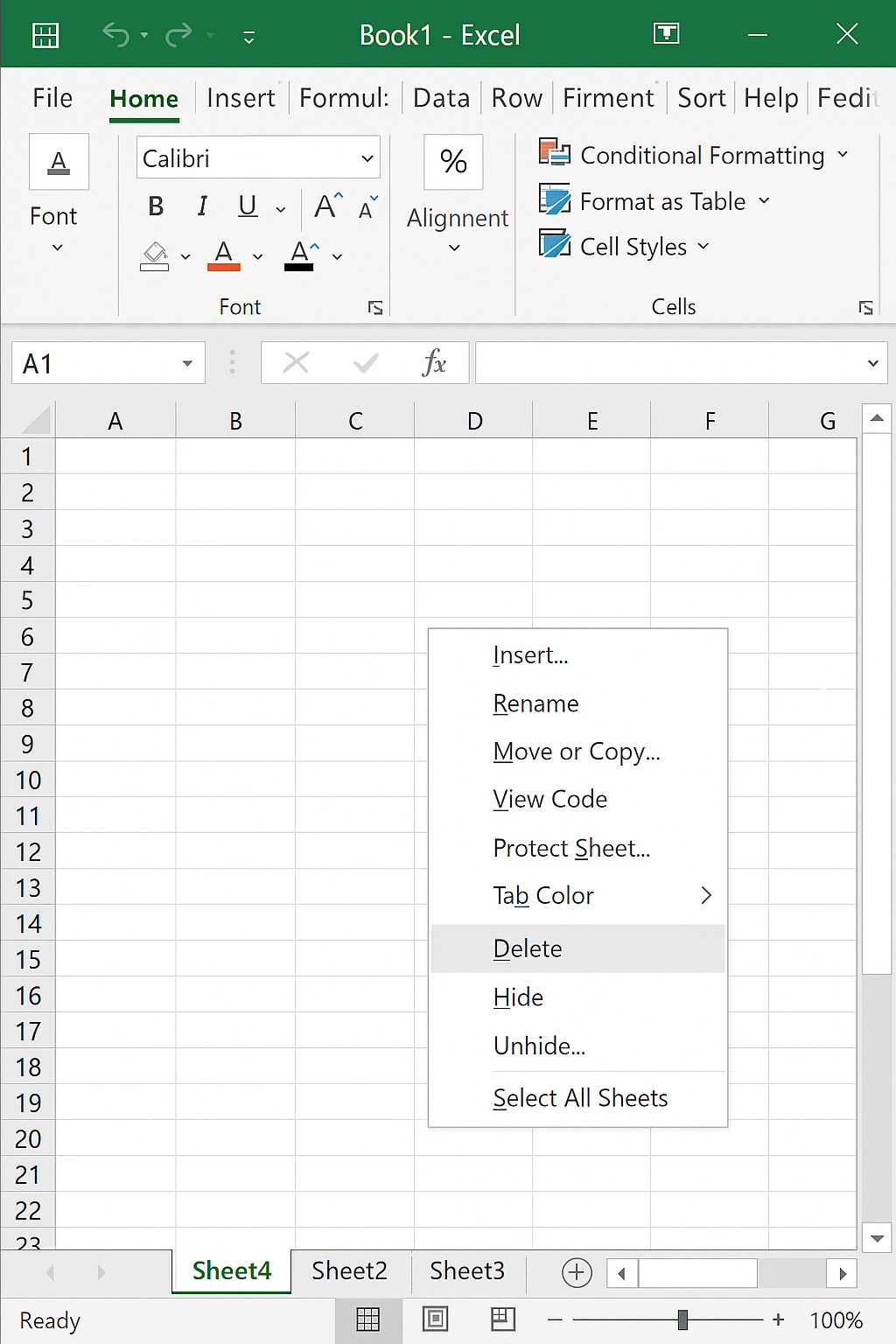 불필요한 시트 삭제 단축키 관련 사진