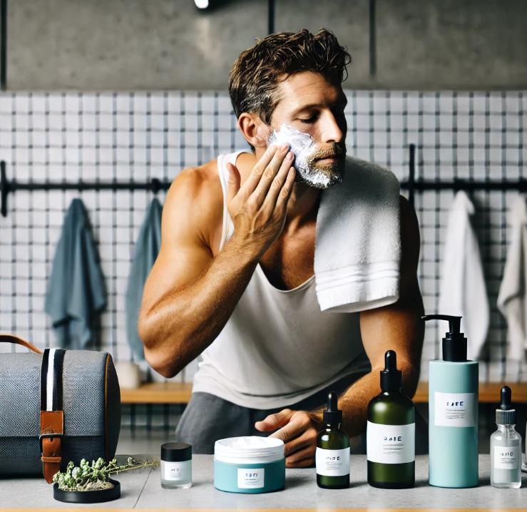 운동 후 남자 피부 관리 방법 알아보는 사진