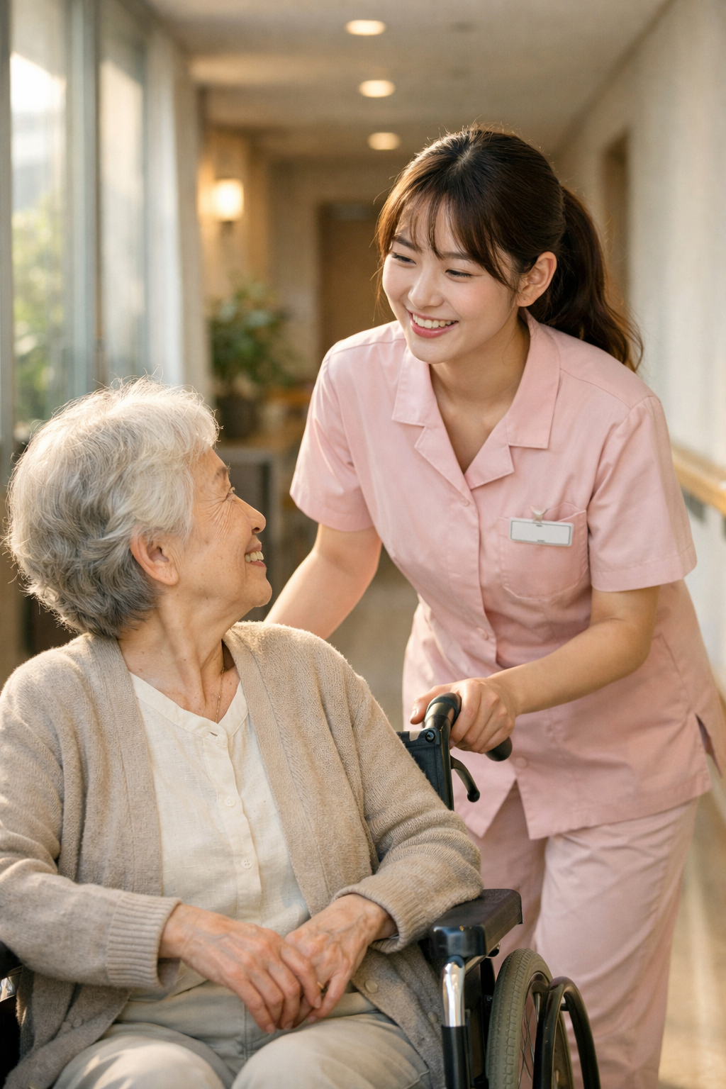 어르신을 돌보는 요양보호사 모습