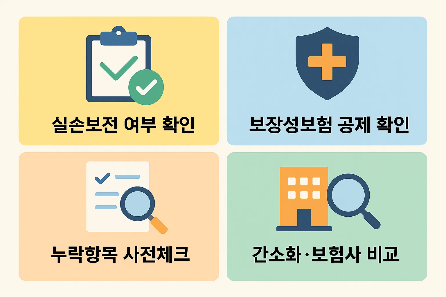 실손보전 여부, 보장성보험 공제, 누락항목 사전 확인, 보험사별 간소화 비교 등 2025년 핵심 확인 포인트를 정리한 인포그래픽