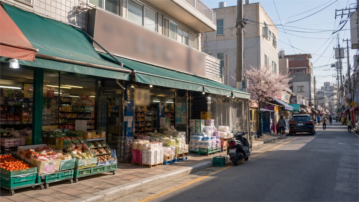 저녁 시간 지역 상권에서 장을 보는 사람들 풍경 