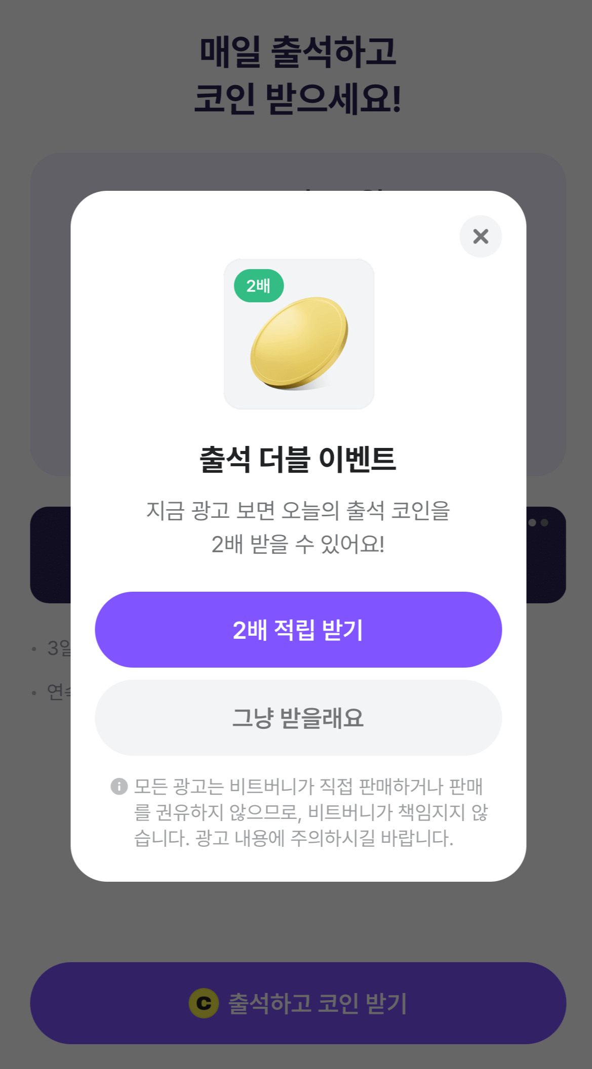 비트버니 출석 체크