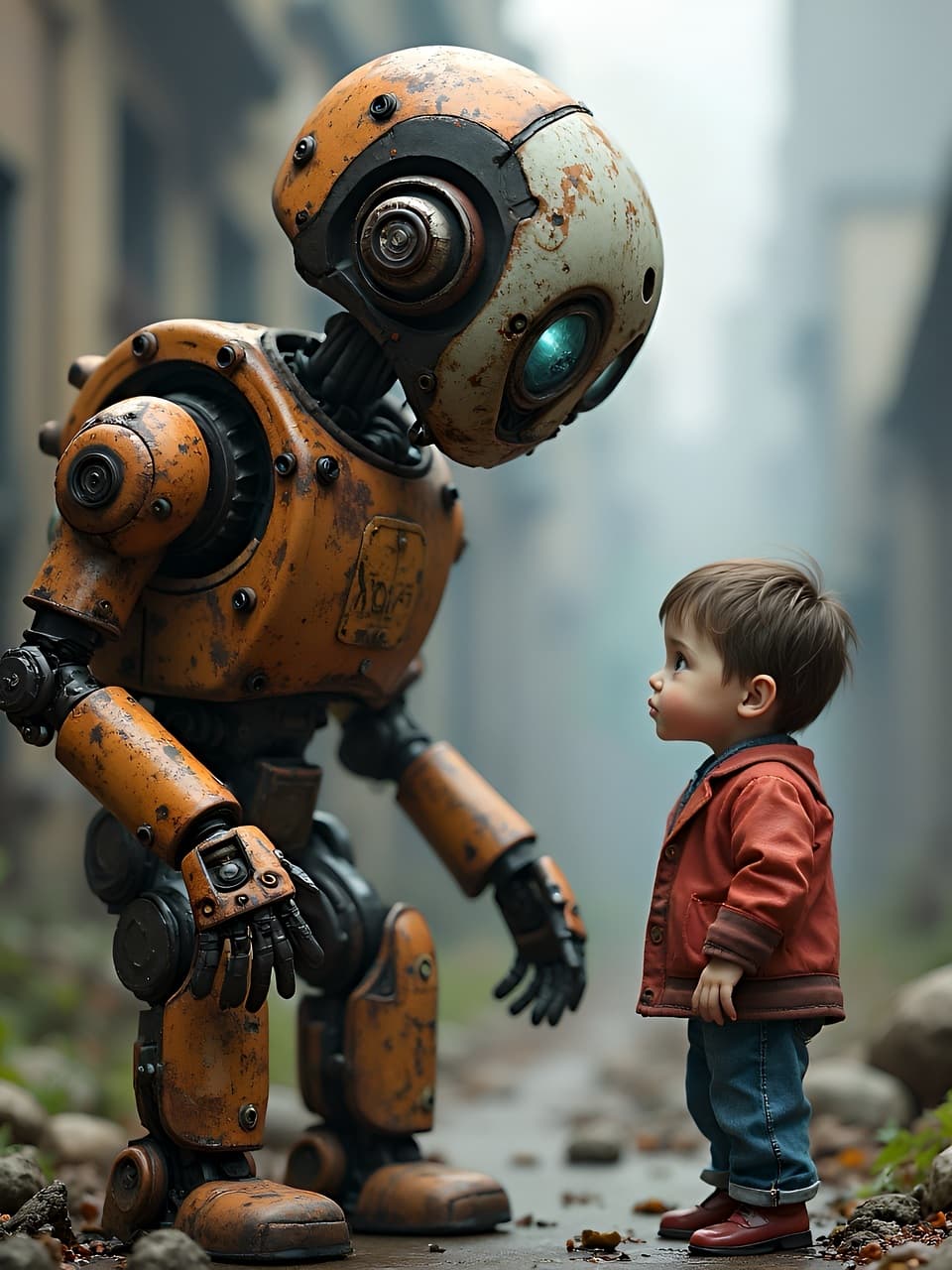 Veo 3.1의 충격 - 텍스트에서 영화까지 만드는 시대 로봇이 아이를 바라보는 모습