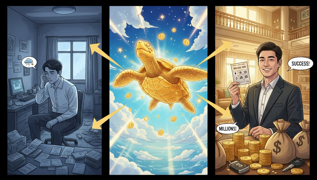 큰 거북이 꿈으로 인생 역전 - 대박 성공의 상징
