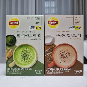 다이소에서 구매한 립톤 우롱 밀크티와 말차 밀크티 패키지 리뷰 사진