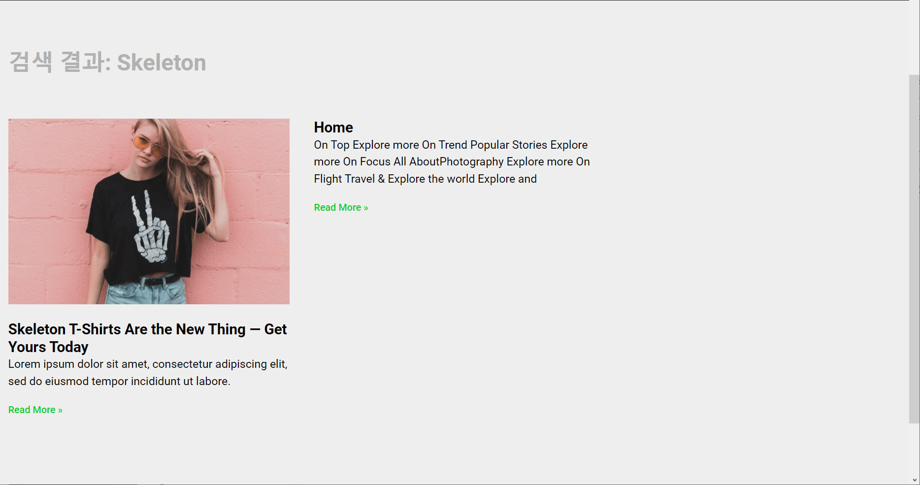 엘리멘터 프로 검색 결과 페이지 템플릿 커스텀 Search Results For 문구 한글화