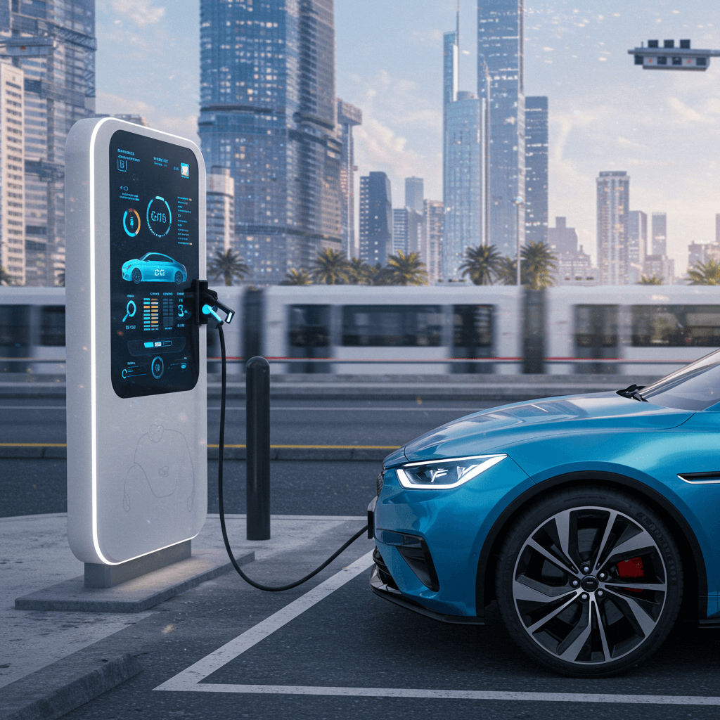 전기차가 충전하는 모습