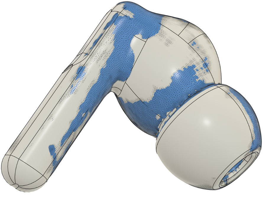 3D스캔 한 메시데이터와 역설계 데이터를 겹친 상태