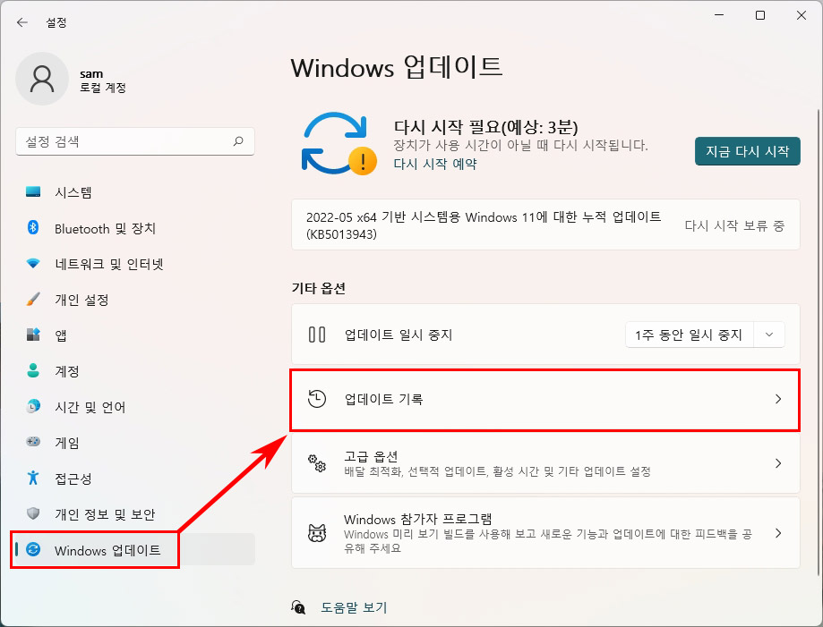 윈도우11 업데이트 기록