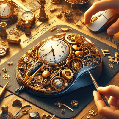 클릭하는 손 위에 시계가 장착된 마우스