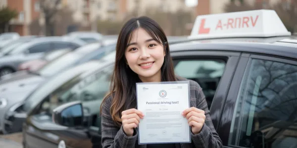 운전면허학원에서 시험에 합격하고 기뻐하는 모습