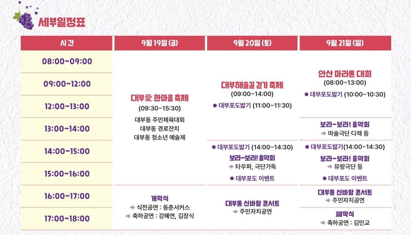 대부포도축제 2025년 일정표