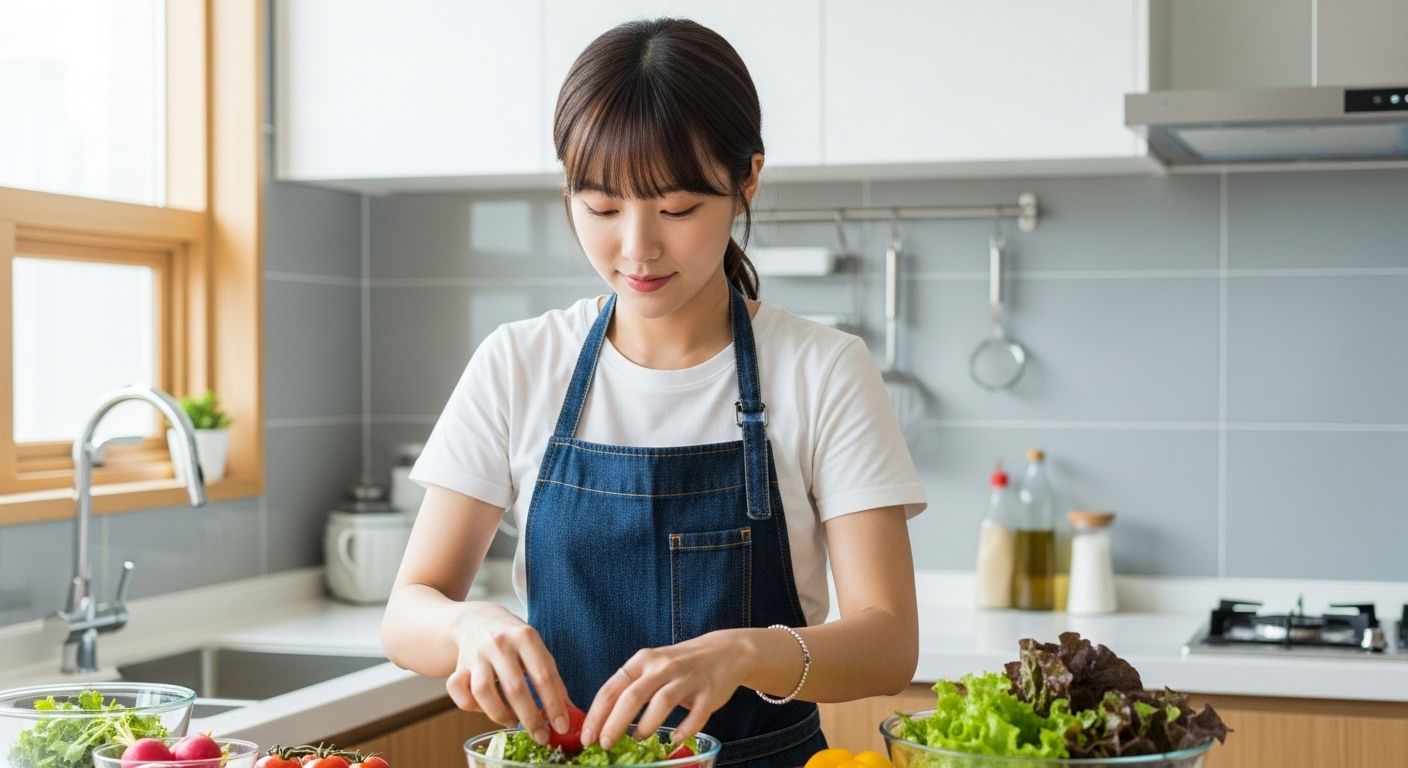 여름 다이어트 샐러드 준비하는 여성