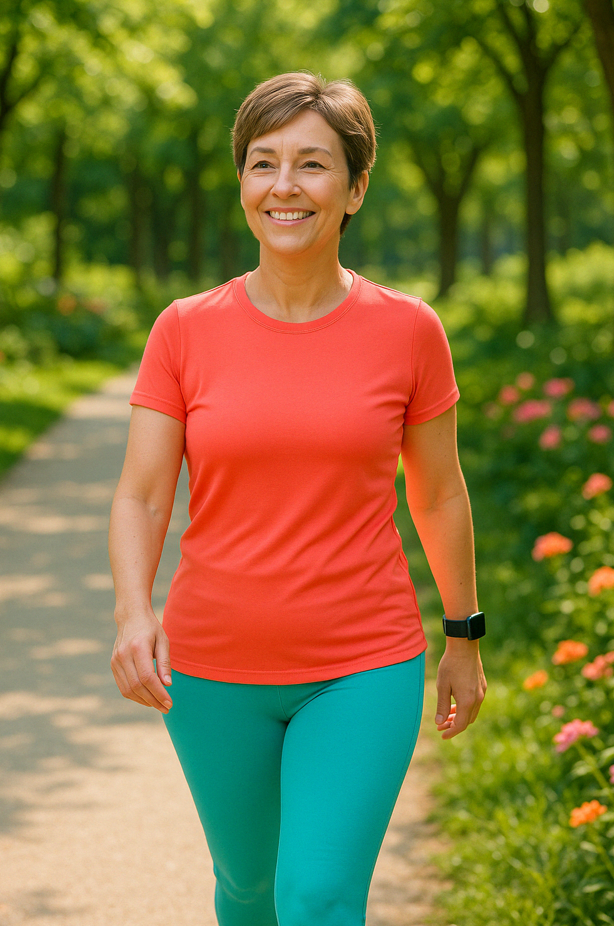 스마트 워치를 차고 혈당 관리중인 중년 여성의 모습