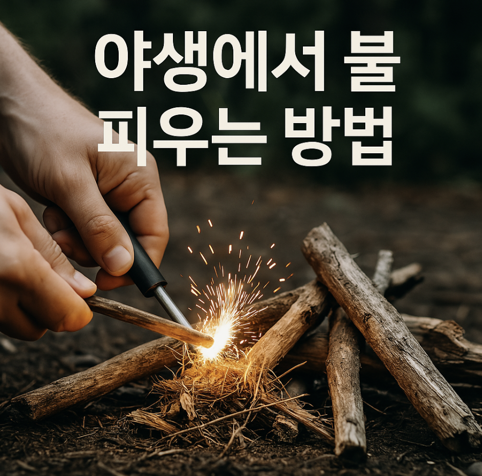 야생에서 불 피우는 사람