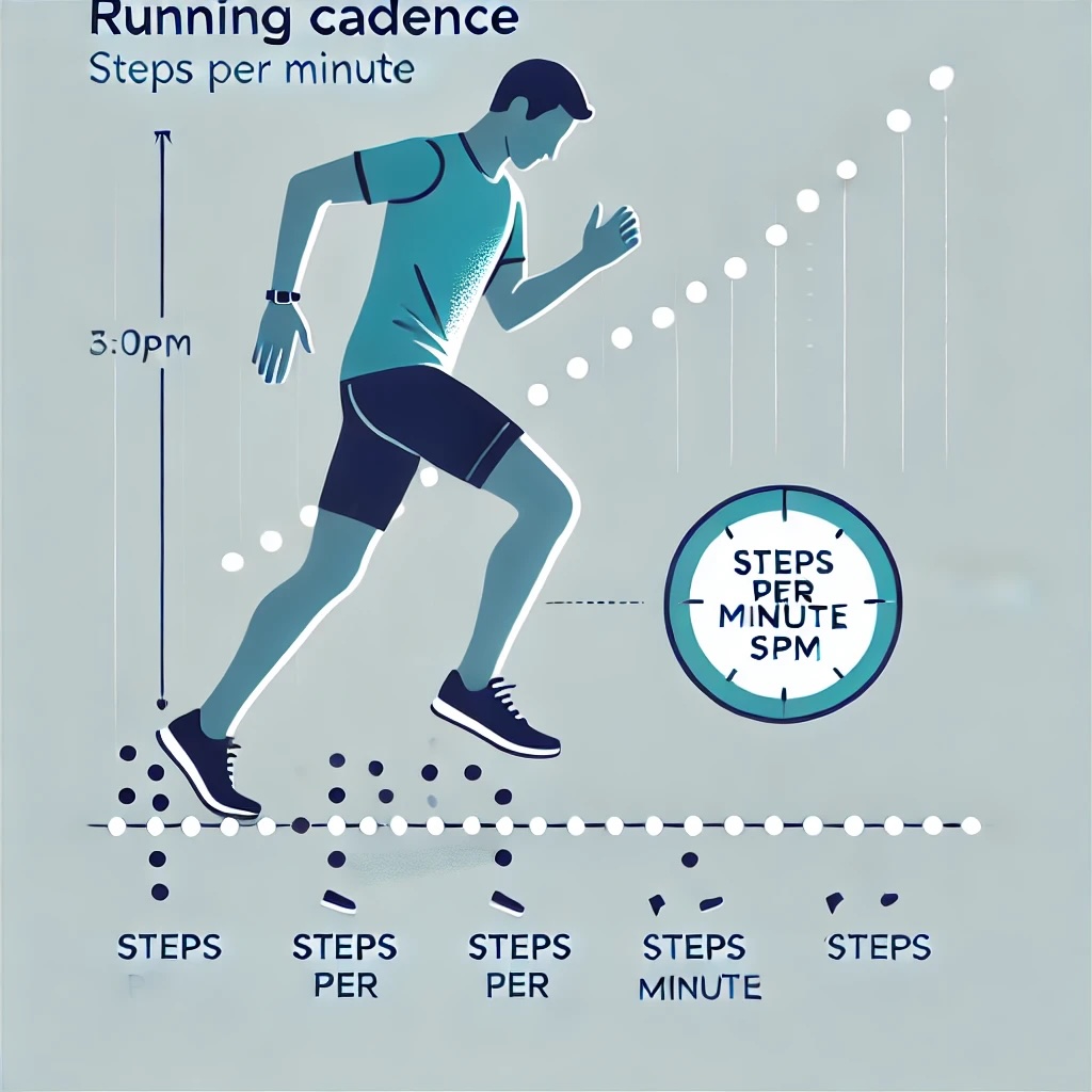 1분당 발이 지면에 닿는 횟수를 시각화하여 케이던스를 설명하는 이미지 사진