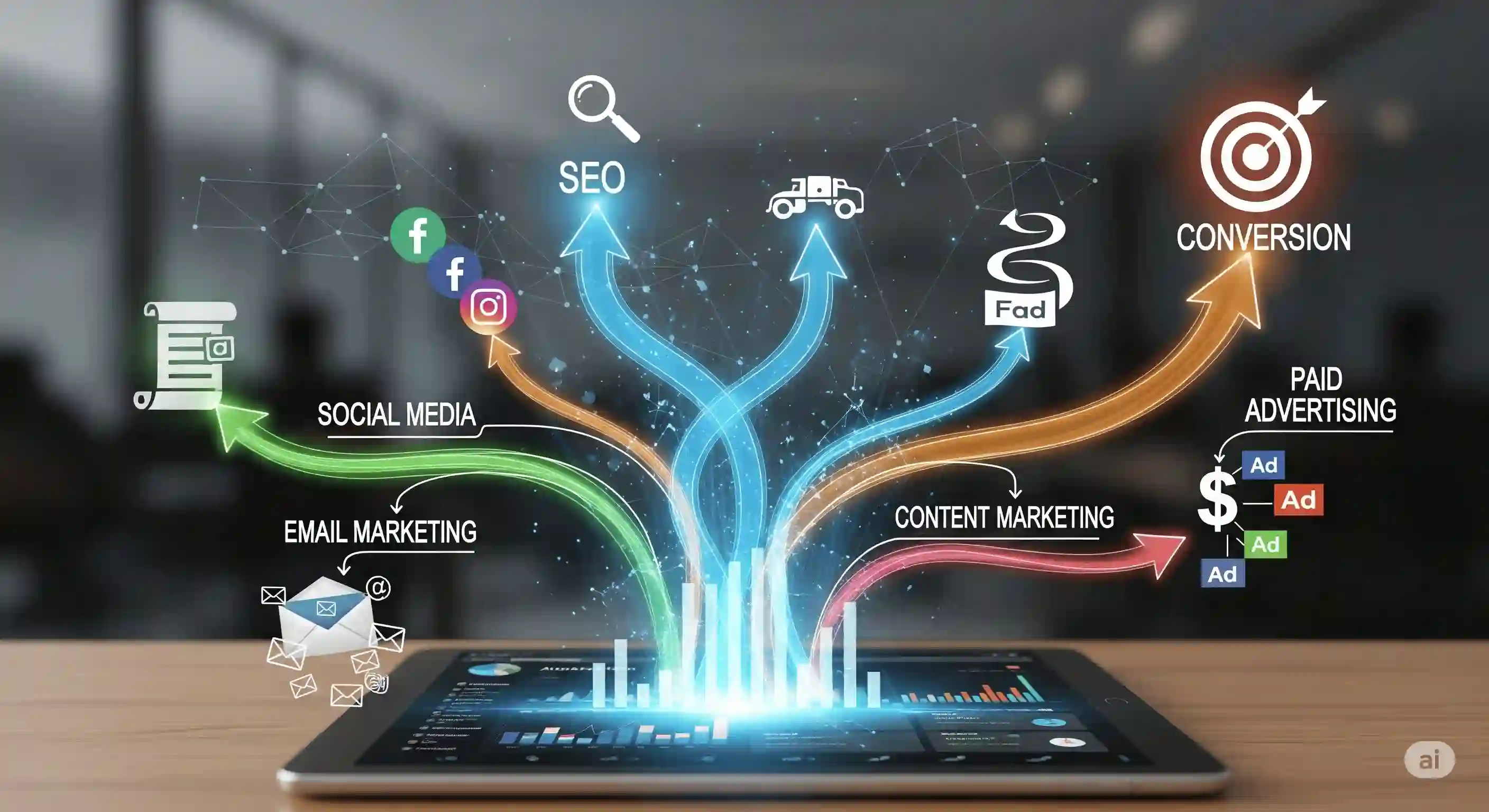 <img src="digital_marketing_channel.webp" alt="디지털 마케팅 채널 전략의 흐름을 사실적으로 표현한 이미지입니다.">