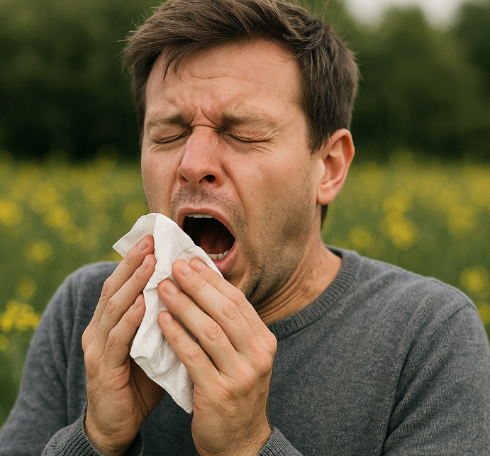 알레르기성 비염으로 인한 재채기하는 사람의 모습