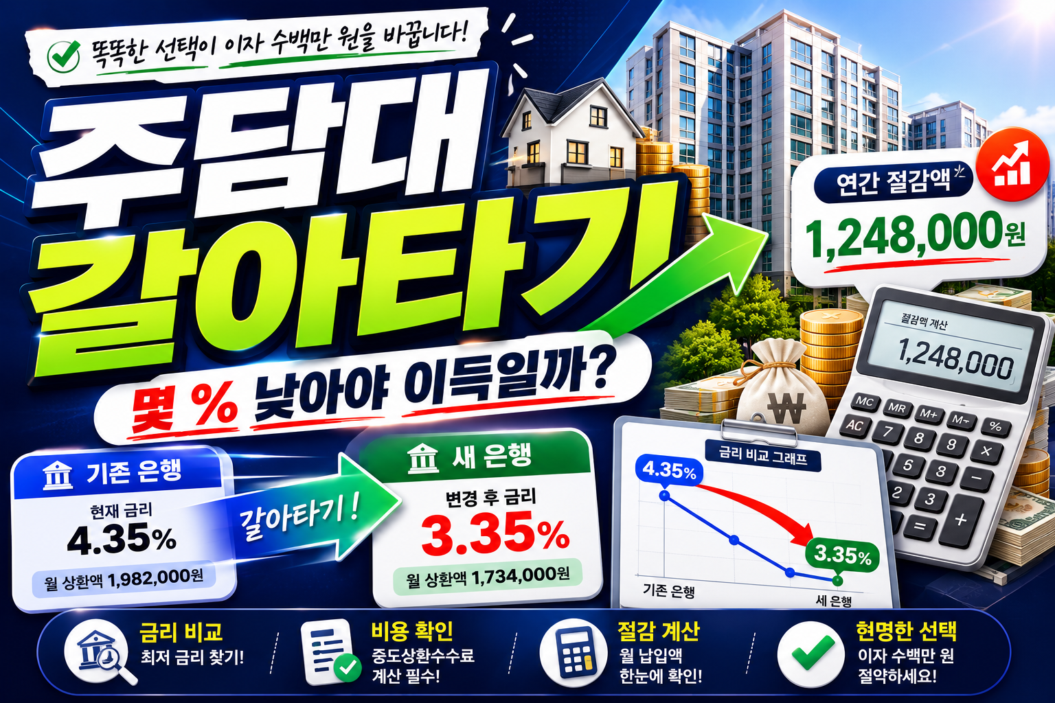 2026 주택담보대출 갈아타기 총정리｜금리 차이&middot;중도상환수수료&middot;대환 손익 계산
