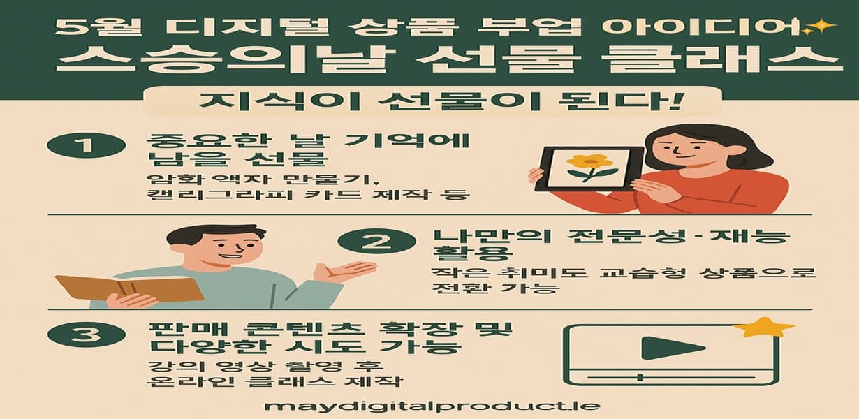 스승의날 선물용 클래스 아이디어를 담은 디지털 부업 인포그래픽