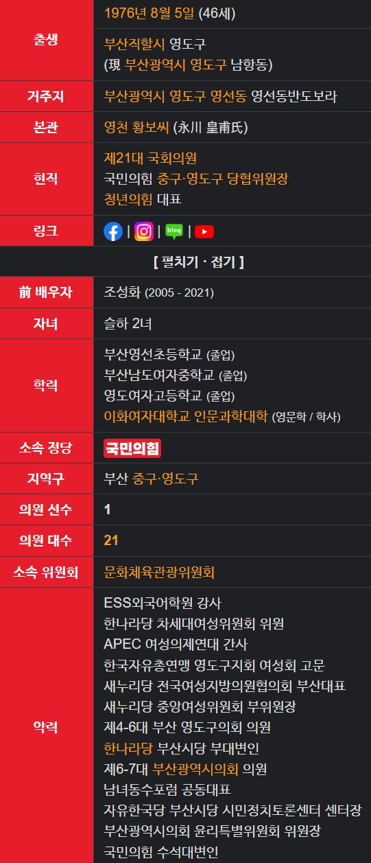 황보승희 국회의원 프로필 나이 고향 학력