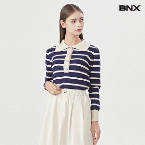 BNX 카라넥 버튼업 스트라이프 긴팔 니트 BU3KP008L0