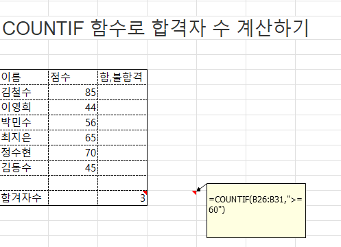 countif함수 사용 예