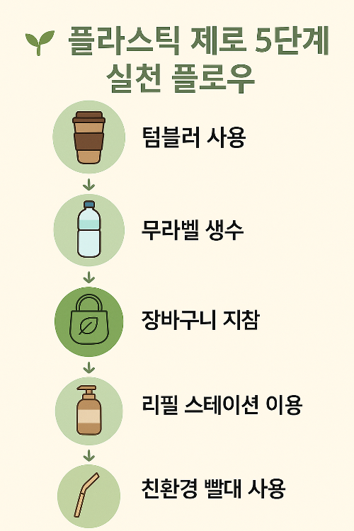 플라스틱 제로 5단계 실천 플로우 인포그래픽