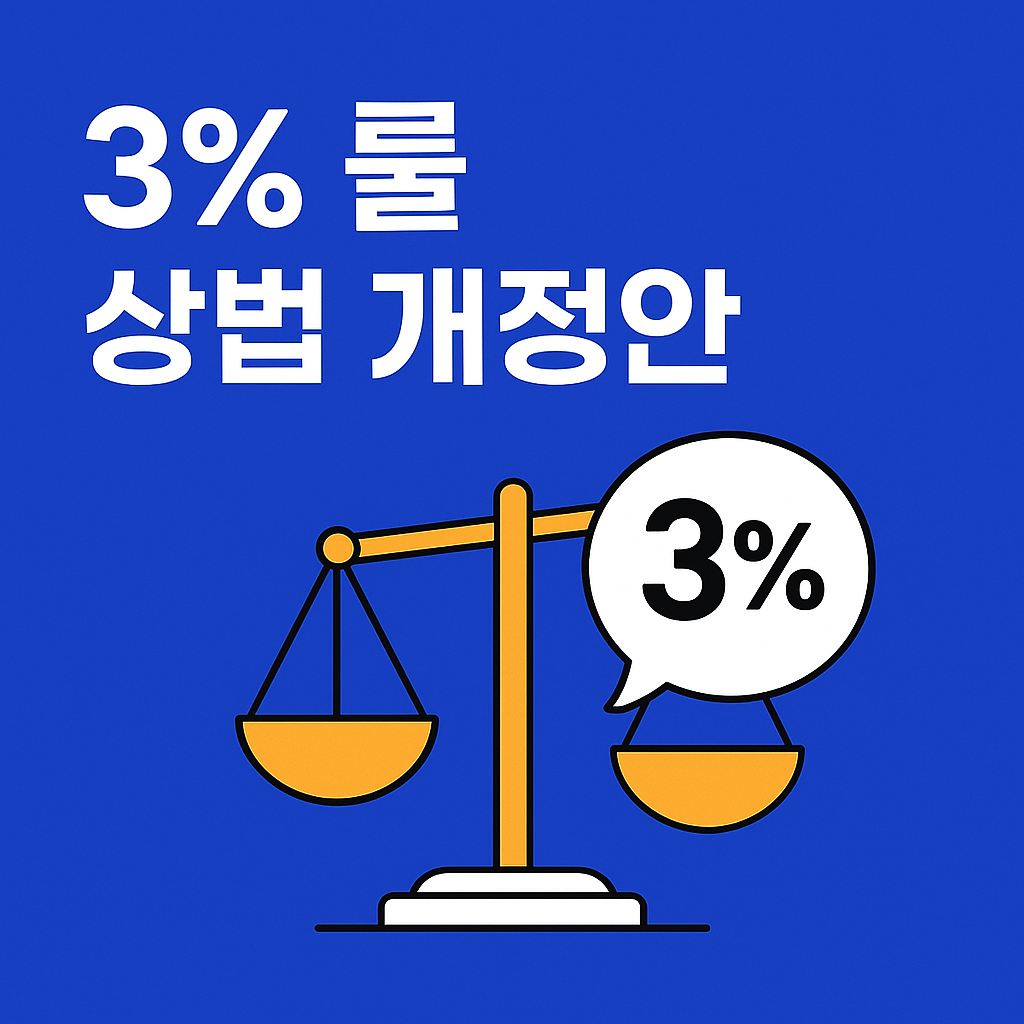 3%룰 상법개정안 핵심내용 강조 썸네일 (일러스트 스타일, 깔끔한 한글 텍스트)