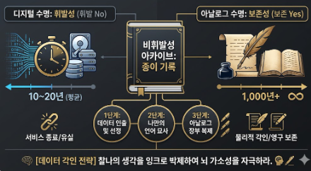기록의 유효기간: 디지털 휘발 No / 종이에 영구 보존 Yes