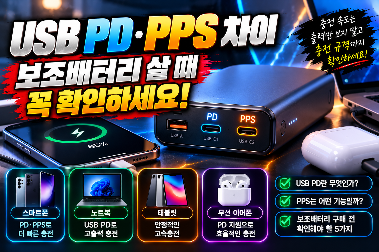 USB PD&middot;PPS 차이 / 보조배터리 살 때 꼭 확인하세요