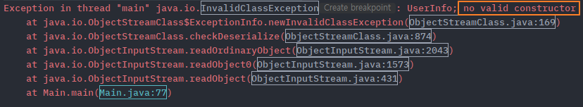 InvalidClassException