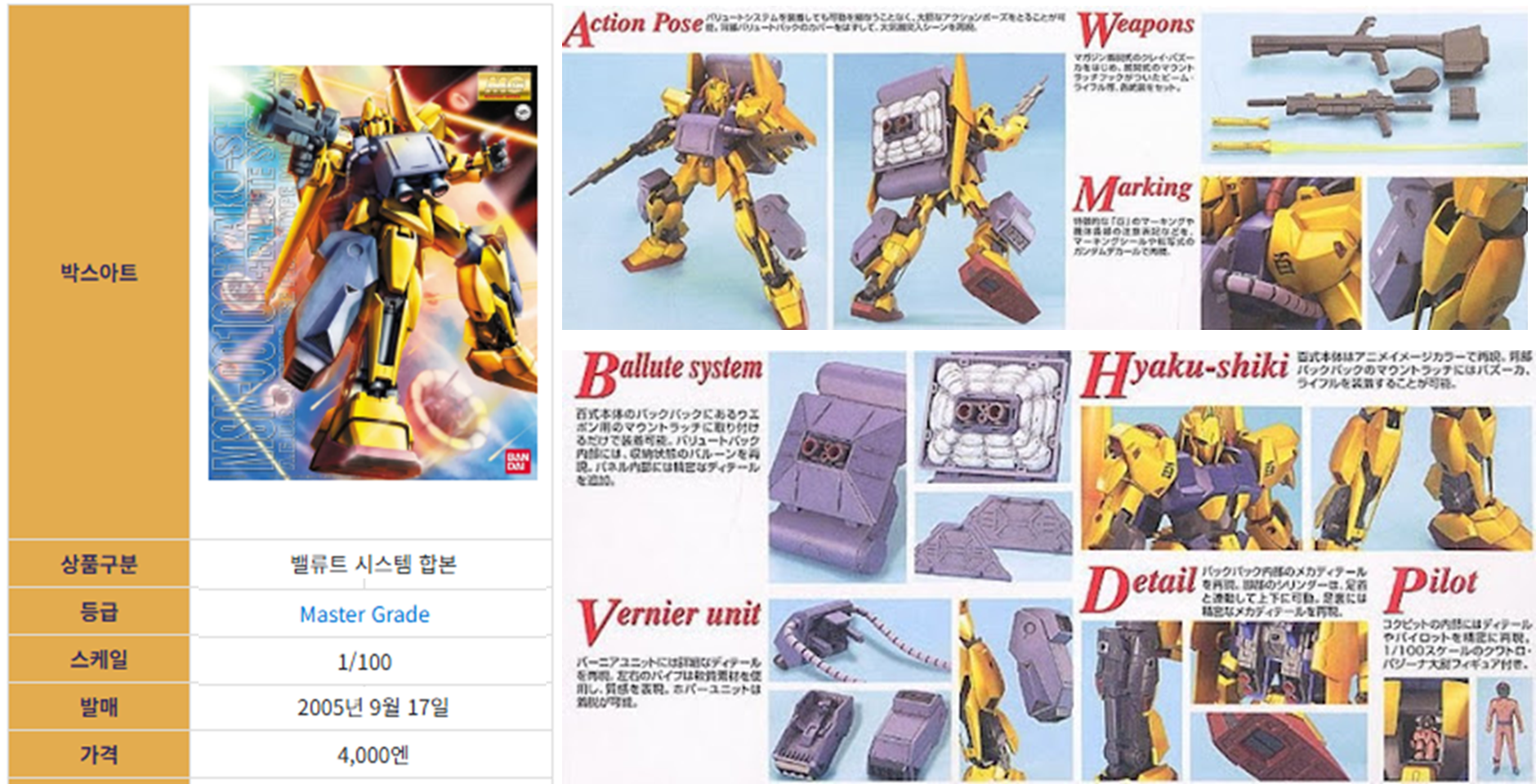 MG 백식 밸류트시스템 합본 박스아트 및 설명서 이미지입니다.