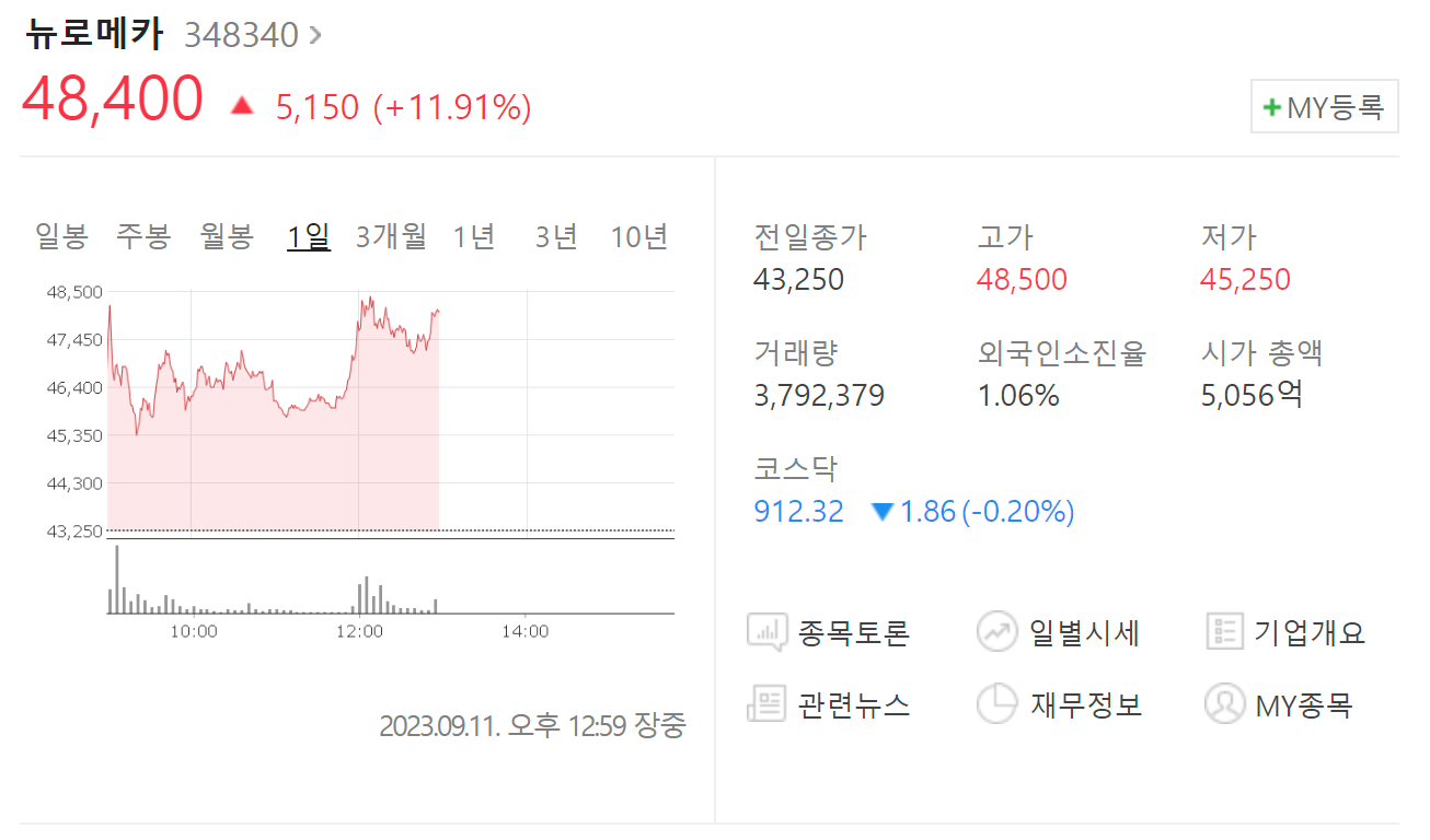 뉴로메카 주가