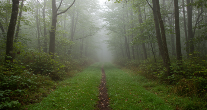 안개 낀 숲속의 아침