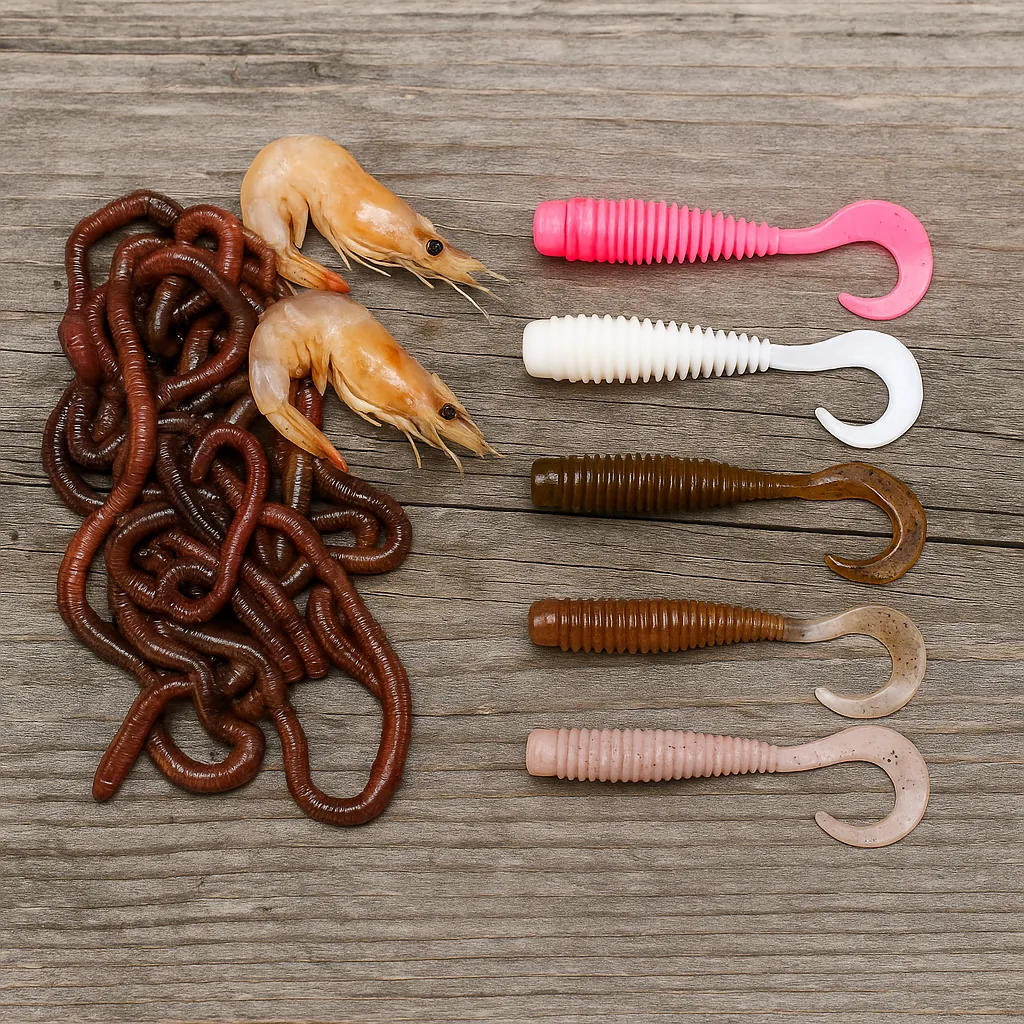 우럭낚시용 미끼가 놓인 테이블