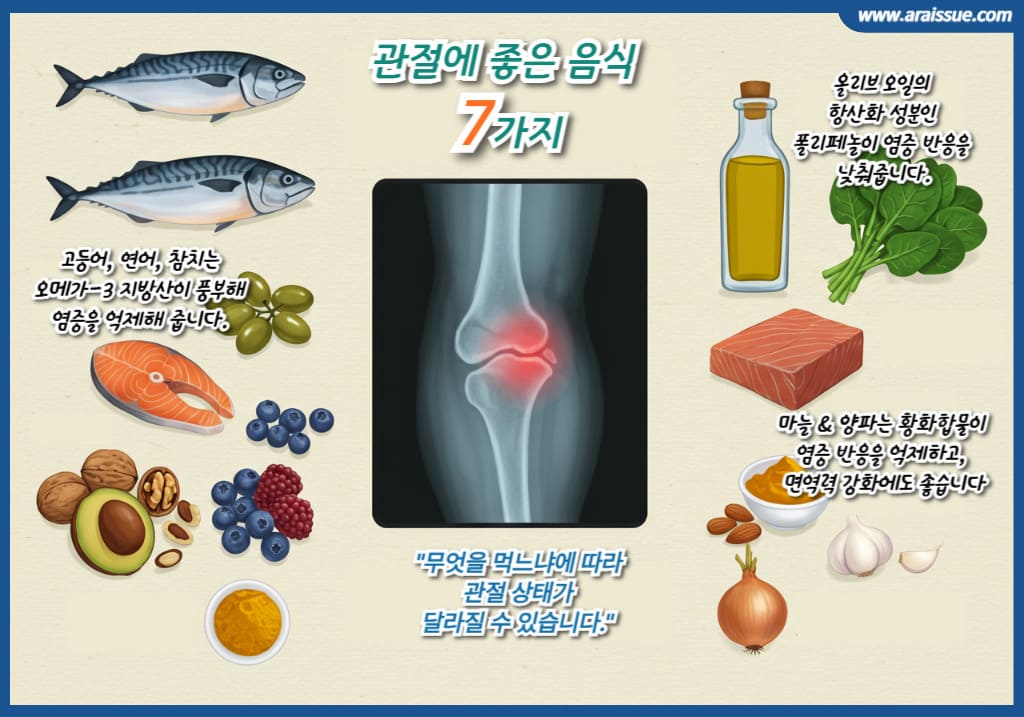 무엇을 먹느냐에 따라 관절 상태가 달라질 수 있습니다.