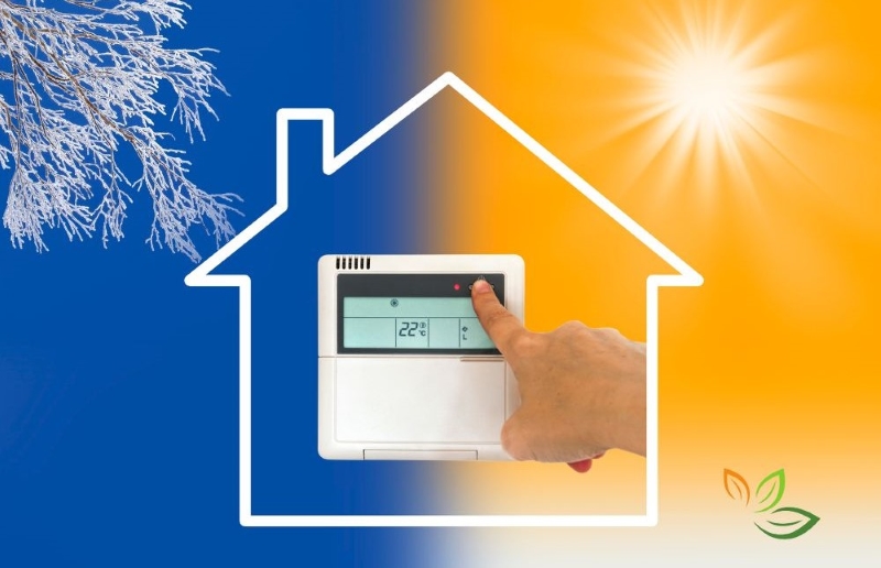 에어컨 온도조절기를 22도로 설정하는 손가락, 실내외 온도차 조절로 냉방병 예방하는 모습 via canva