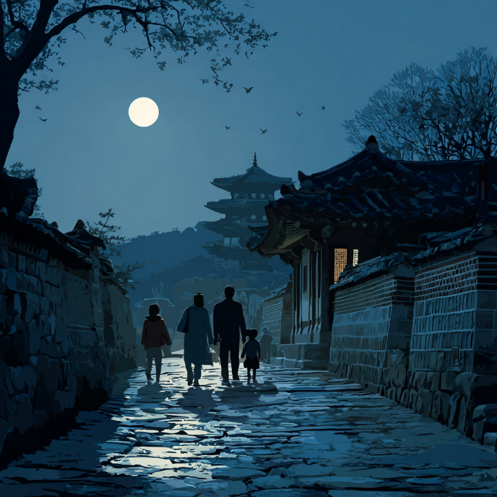 수원화성의 아름다운 야경을 걷는 가족