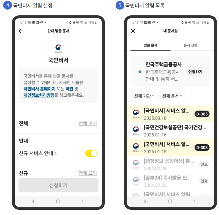 국민비서, 모바일 앱별 설정 방법 안내 (은행, 전자문서)