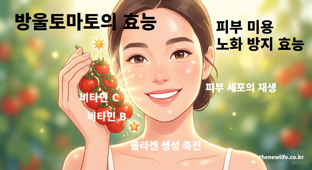 방울토마토 효능 피부 미용 효과와 노화 방지 메커니즘을 표현한 이미지